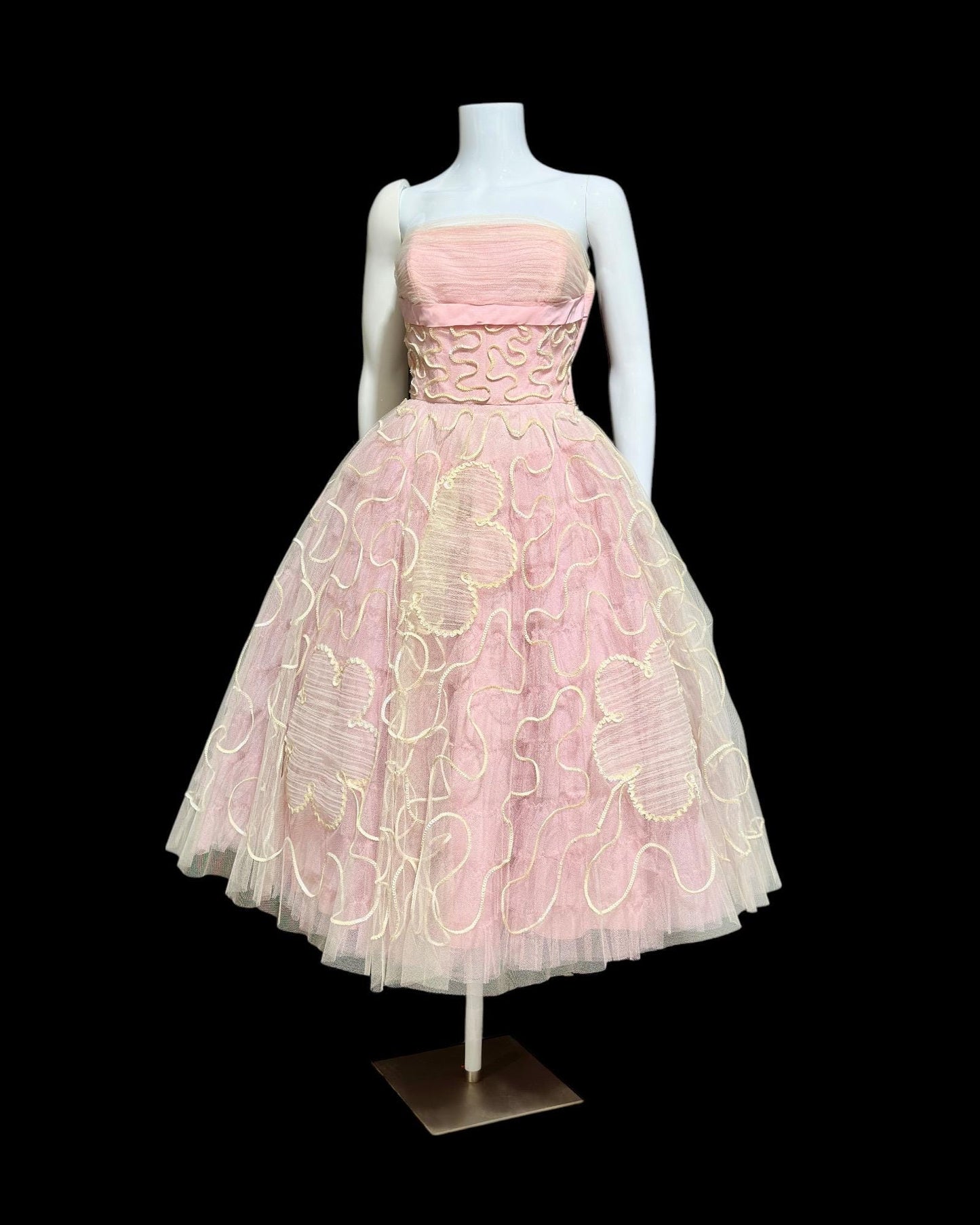 WILL STEINMAN, vintage 1950s Pink tulle and sequins prom dress, cupcake meringue tea length gown