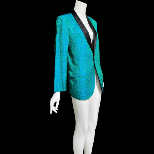 1960s Vintage Smoking Jacket, MEN'S Hugh Hefner Teal Mermaid Green Damask Lounge Dinner coat