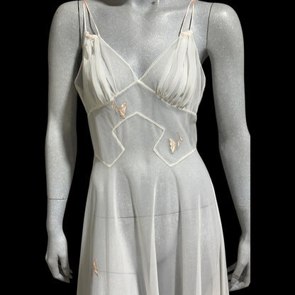 LUCIE ANN Lingerie Vintage 1950s Nightgown: Totally Sheer white full sweep night gown