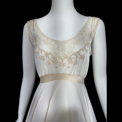 MONTALDO'S, vintage 1950s nightgown, short creamy white Grecian Goddess night dress