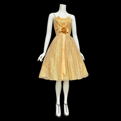 1950s vintage prom dress, Peachy Copper sparkly metallic net tulle cocktail party dress