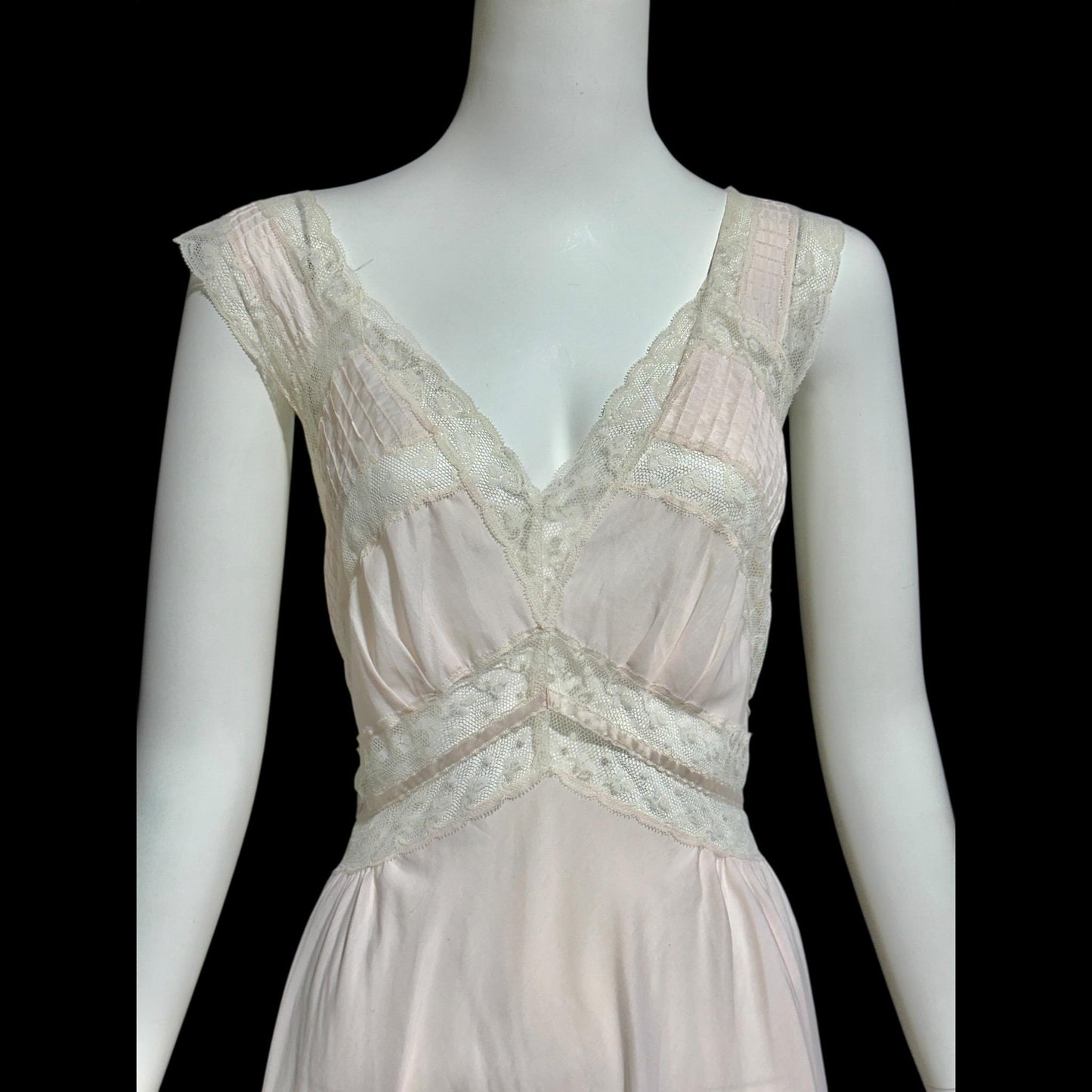 FISCHER HEAVENLY LINGERIE, vintage 1950s nightgown slip dress, ethereal soft pink and white lace
