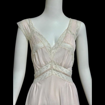 FISCHER HEAVENLY LINGERIE, vintage 1950s nightgown slip dress, ethereal soft pink and white lace