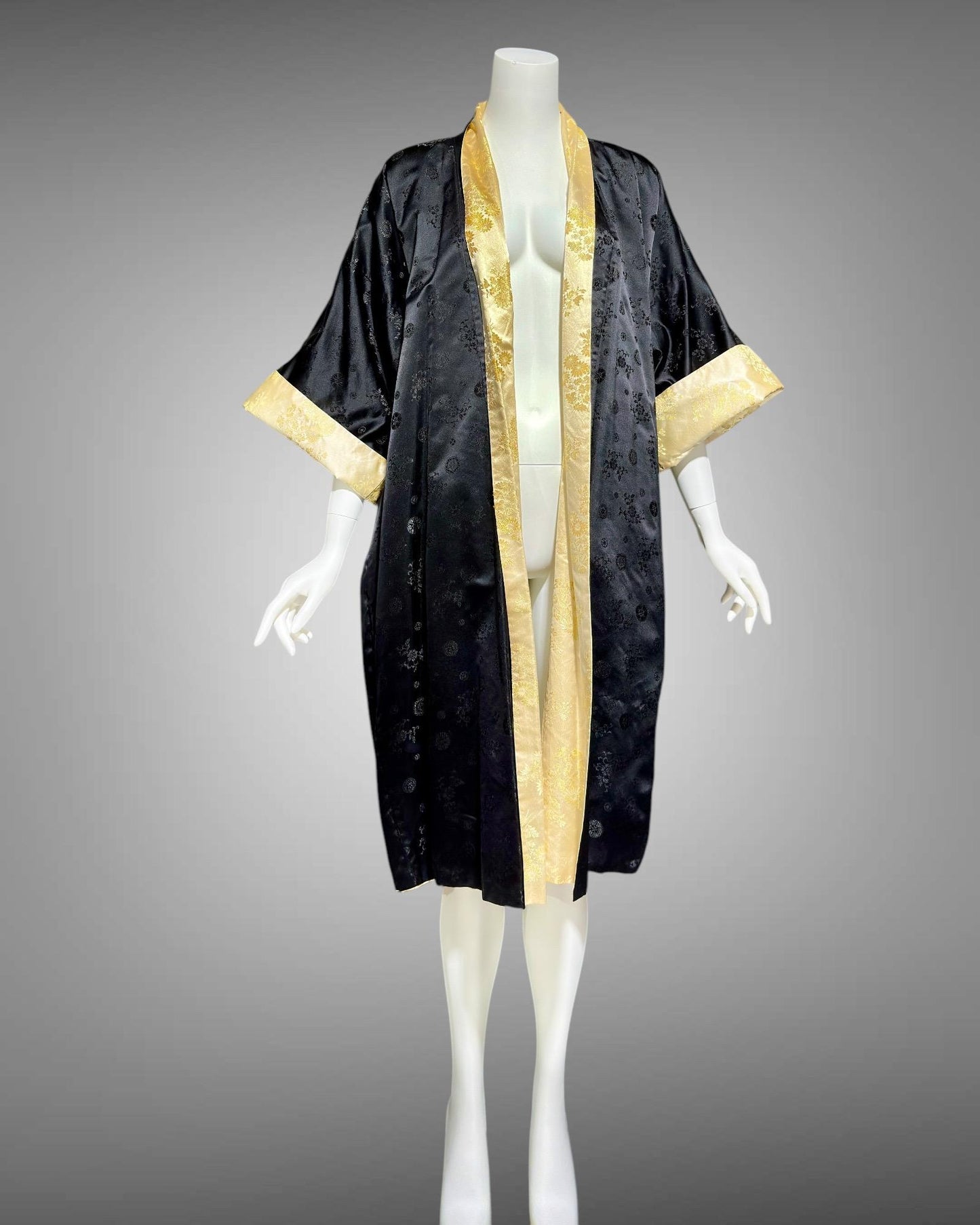 HAYASHI vintage 1960s evening coat, Reversible Gold Black Silk Satin Japanese duster opera coat