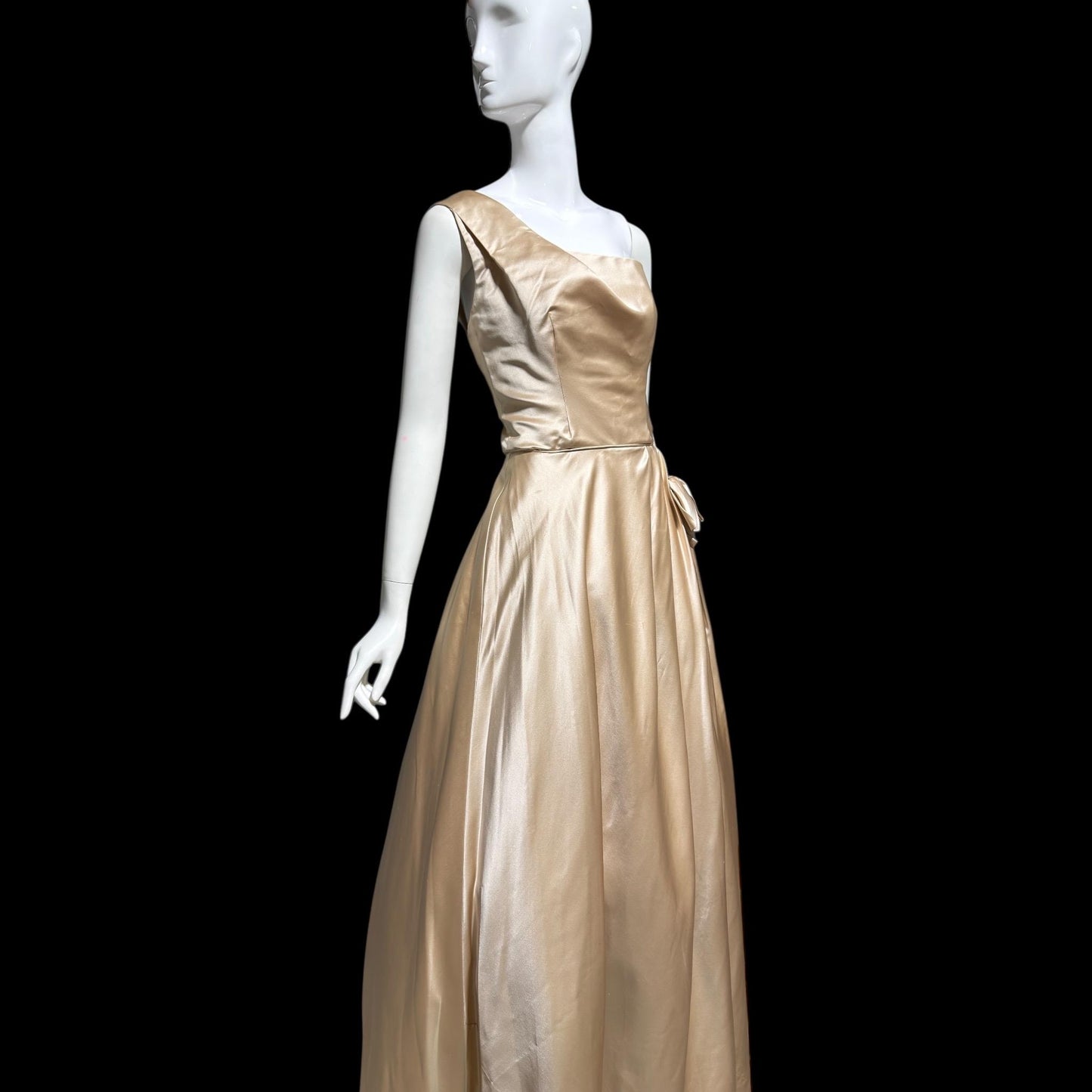 NAN DUSKIN vintage Evening Dress Ball Gown: 1940s Almond Taupe All Silk one shoulder gown