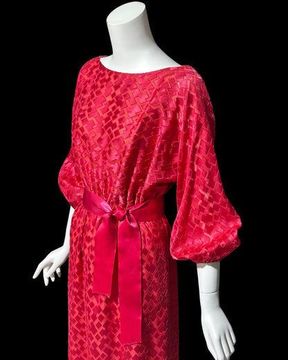 VICTOR COSTA, vintage 1970s evening dress, Hot Pink cowl back gown