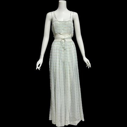 TULA, vintage 1940s nightgown robe set, powder blue striped sheer seersucker peignoir set
