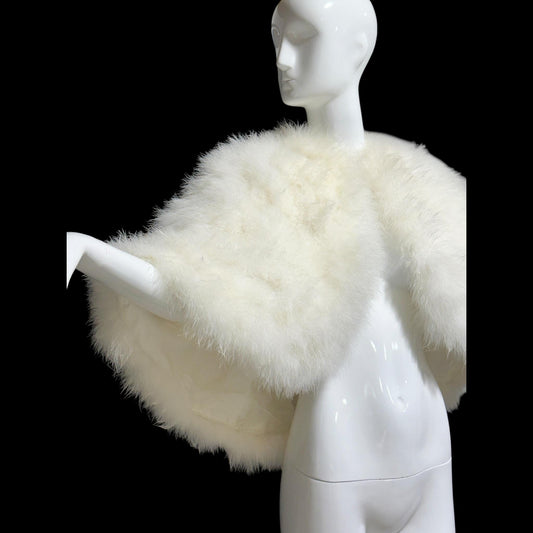 1960s Vintage feather cape jacket, Snowy white marabou wedding bridal capelet evening stole