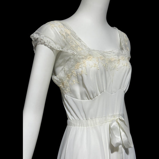 KAYSER LUXITE, vintage 1940s nightgown slip dress, white nylon full sweep night dress