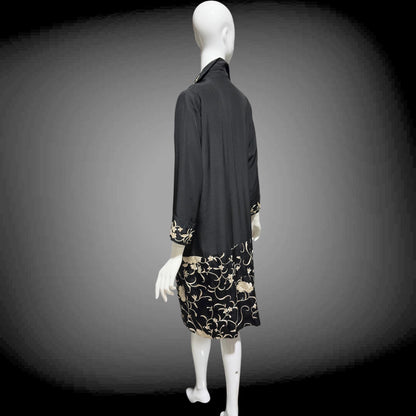 1930s vintage evening coat, Embroidered black and white flapper opera coat duster