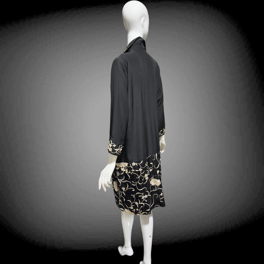 1930s vintage evening coat, Embroidered black and white flapper opera coat duster
