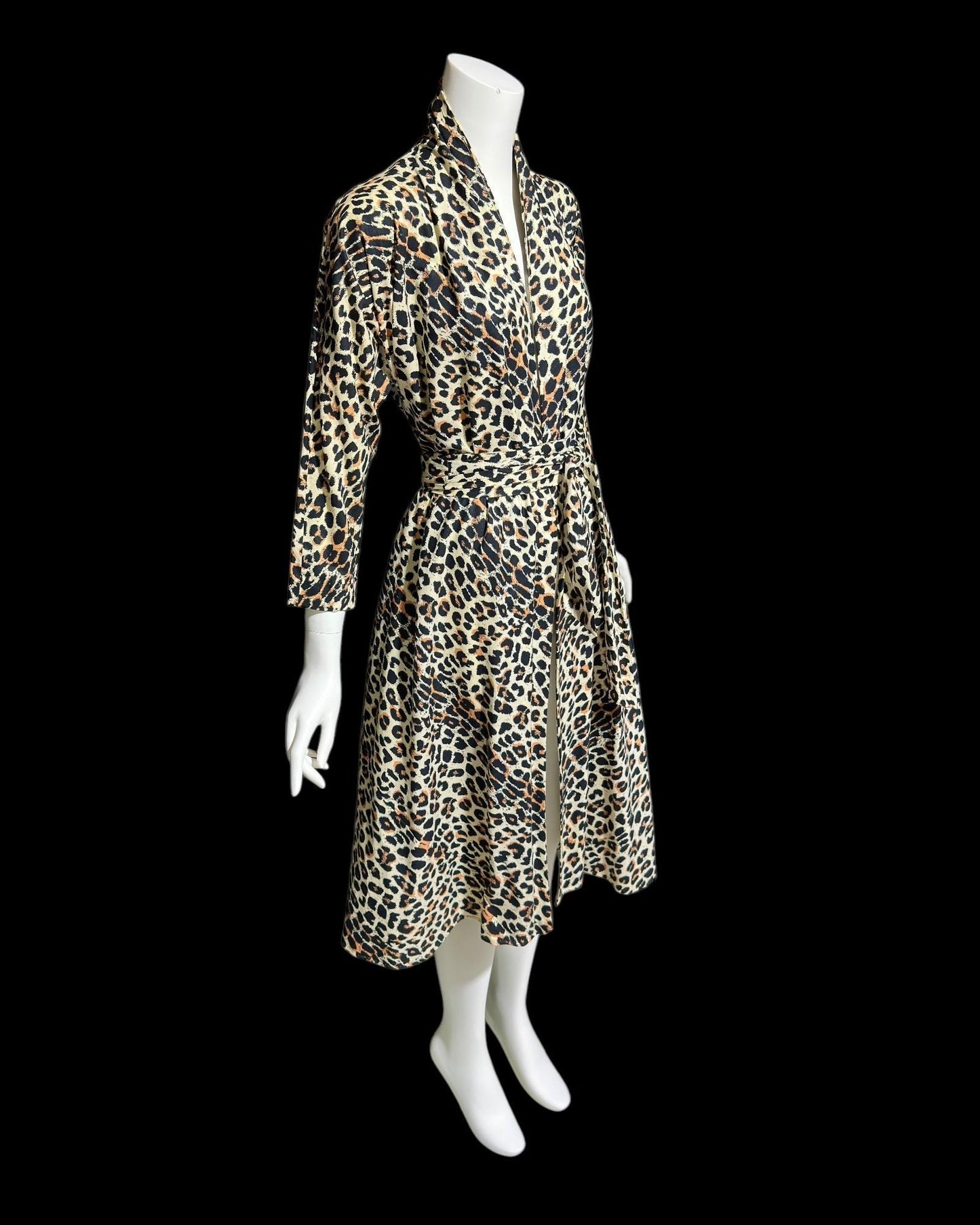 MAXAN vintage 1950s evening swing coat, cotton animal print duster cocktail wrap dress