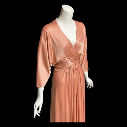ESTEVEZ vintage 1970s evening dress, peachy copper jersey knit Goddess hostess dress