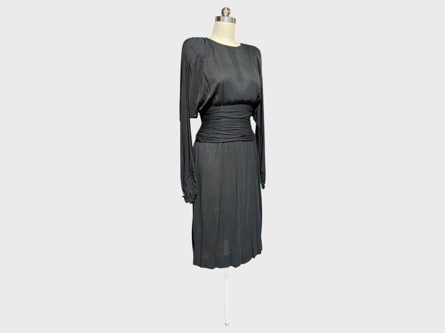 ADELE SIMPSON 1980s vintage evening dress, Sheer Black cocktail party dress, Batwing Sleeves, Keyhole Back