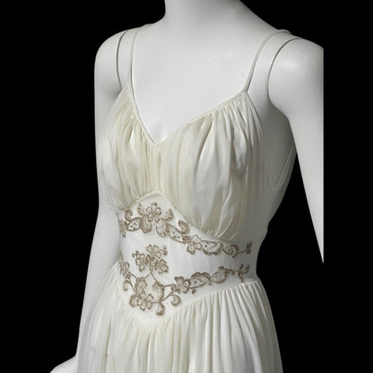 ROGERS vintage 1950s nightgown slip dress, ethereal white chiffon full length wedding night gown