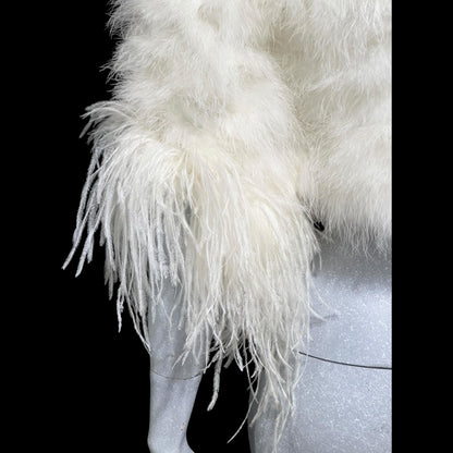 1980s Vintage marabou feather jacket, Snowy white marabou with ostrich feathers cropped wedding evening jacket