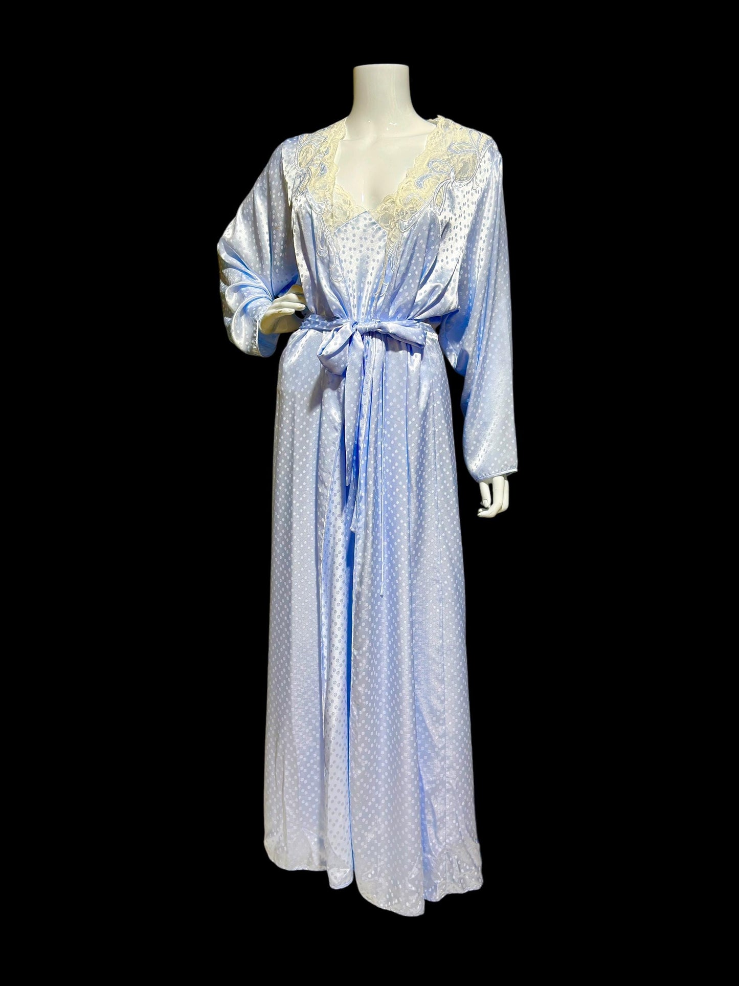 NATORI for SAKS 5th Ave, Nightgown robe set, shiny icy blue sheath slip gown and peignoir set