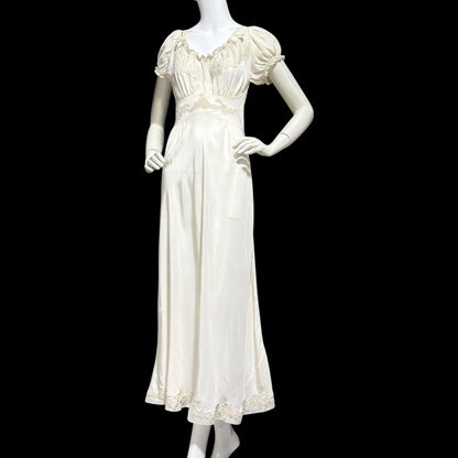 TROUSSEAU vintage 1940s nightgown slip dress, creamy white rayon night dress, full length