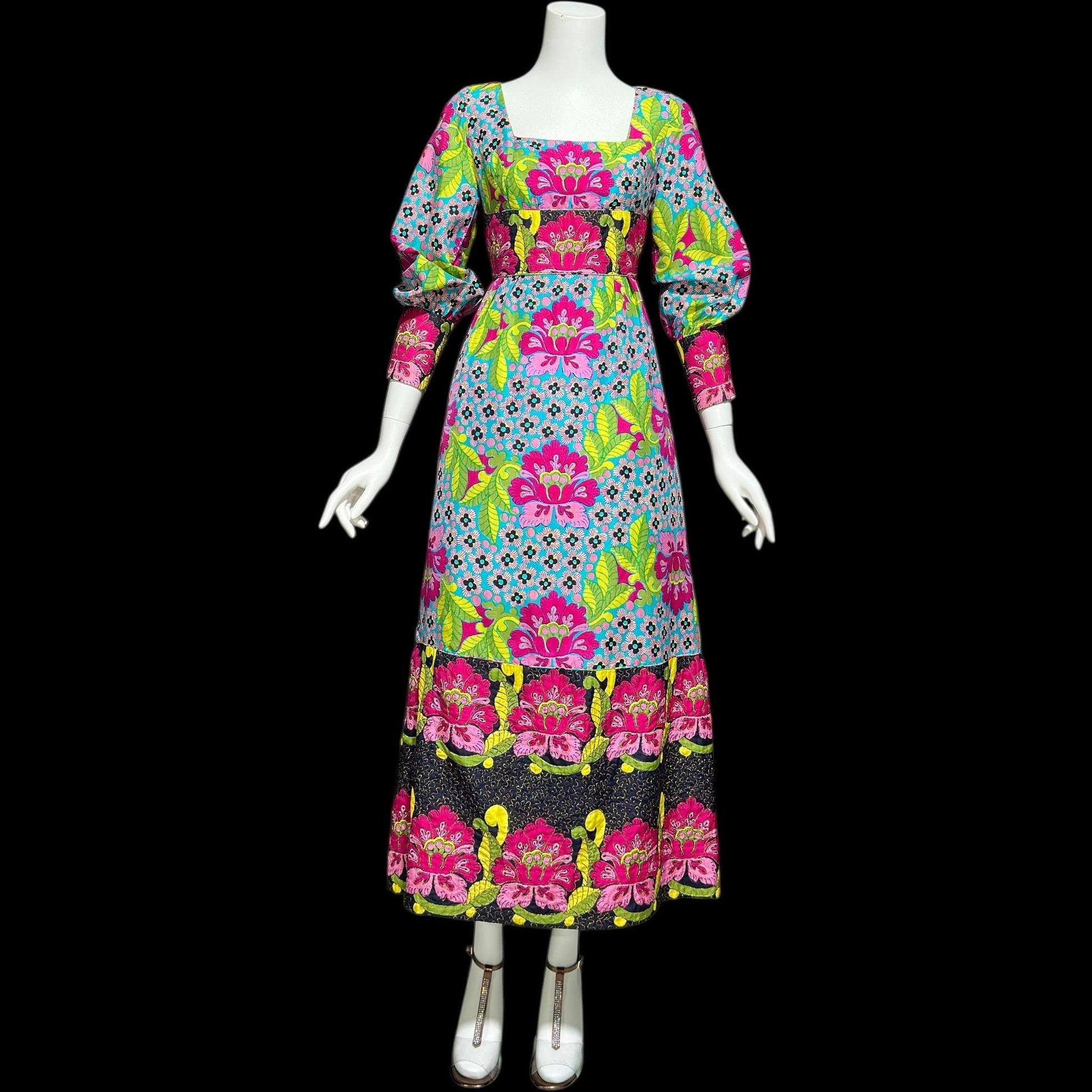 DESIGN THAI BANGKOK, Bergdorf Goodman, vintage 1960s dress, 100% silk floral maxi party dress