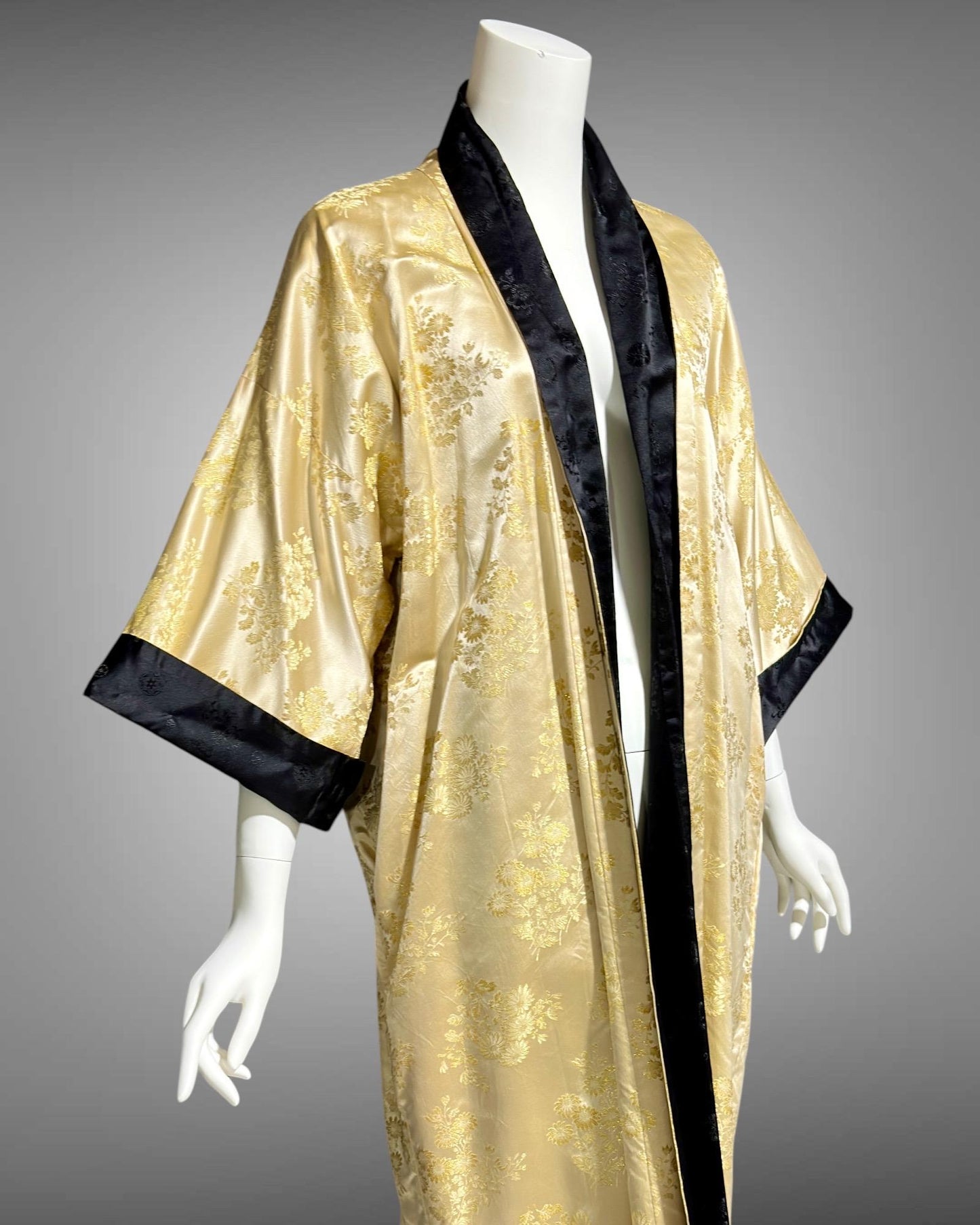 HAYASHI vintage 1960s evening coat, Reversible Gold Black Silk Satin Japanese duster opera coat