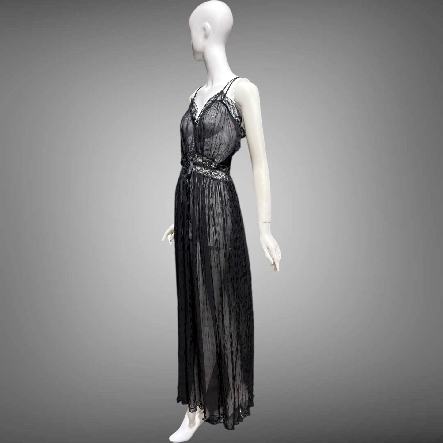 TULA vintage 1940s Nightgown slip dress, sultry black sheer waffled nylon lingerie dress, large