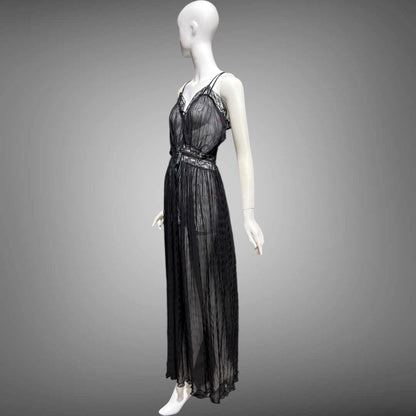 TULA vintage 1940s Nightgown slip dress, sultry black sheer waffled nylon lingerie dress, large