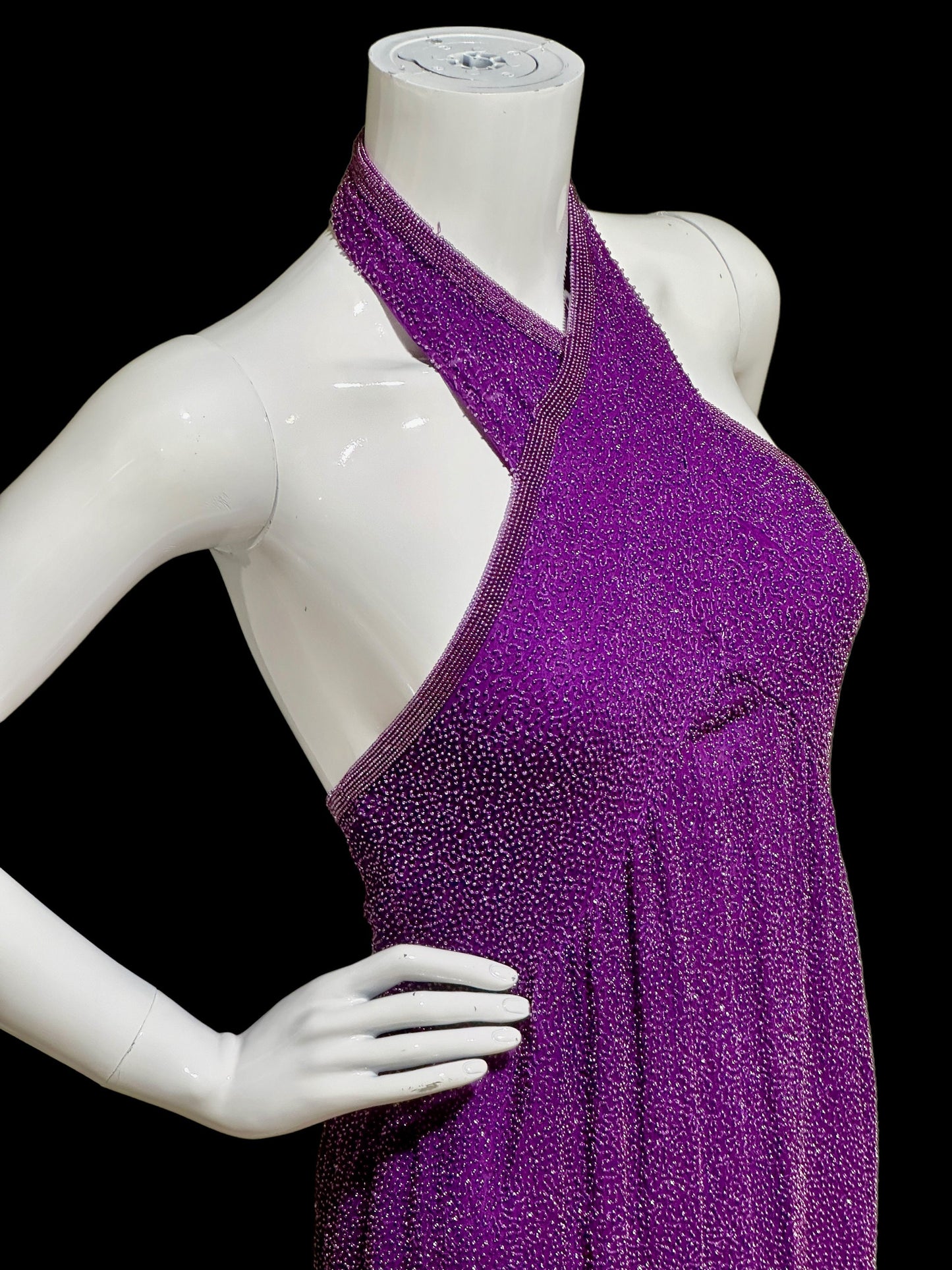 JEET vintage evening gown, Purple Beaded Silk Sheath gown, Halter slip dress