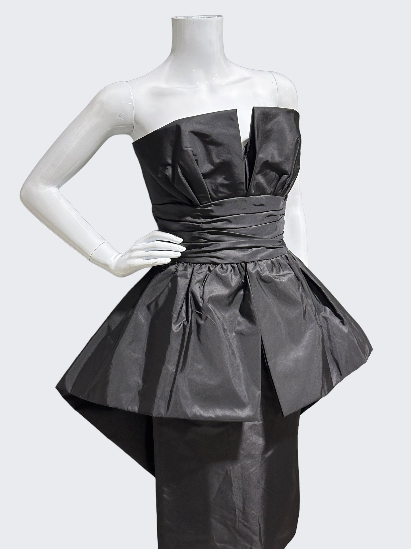 VICTOR COSTA 1980s vintage evening dress, Black Taffeta wiggle peplum avant garde party dress