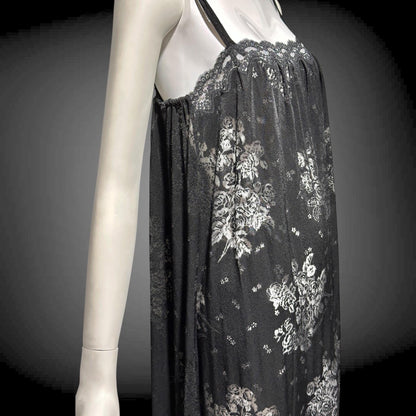 LOUIS FERAUD Paris vintage 1970s nightgown slip dress, Black burnout babydoll gown