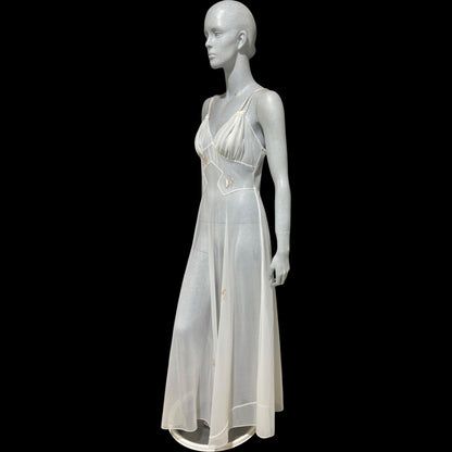 LUCIE ANN Lingerie Vintage 1950s Nightgown: Totally Sheer white full sweep night gown
