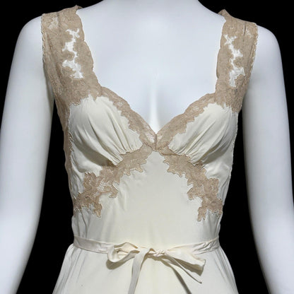YOLANDE vintage 1930s Nightgown slip dress, Hand Made pure silk ecru wedding night dress