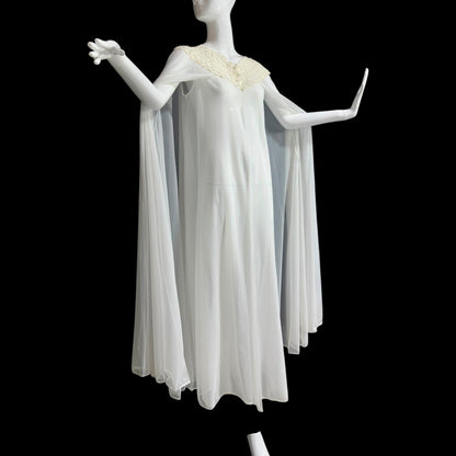 COUTURE INTERNATIONALE by Norman Hartnell, vintage dressing gown, 1960s sheer double chiffon white robe