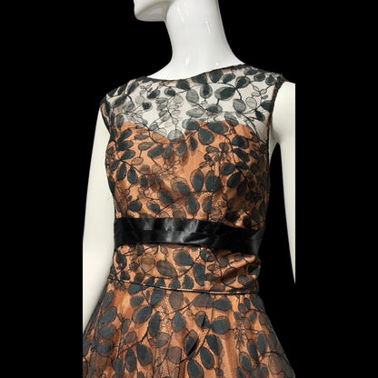 1950s vintage evening party dress, black lace fit flare cocktail dress, Medium