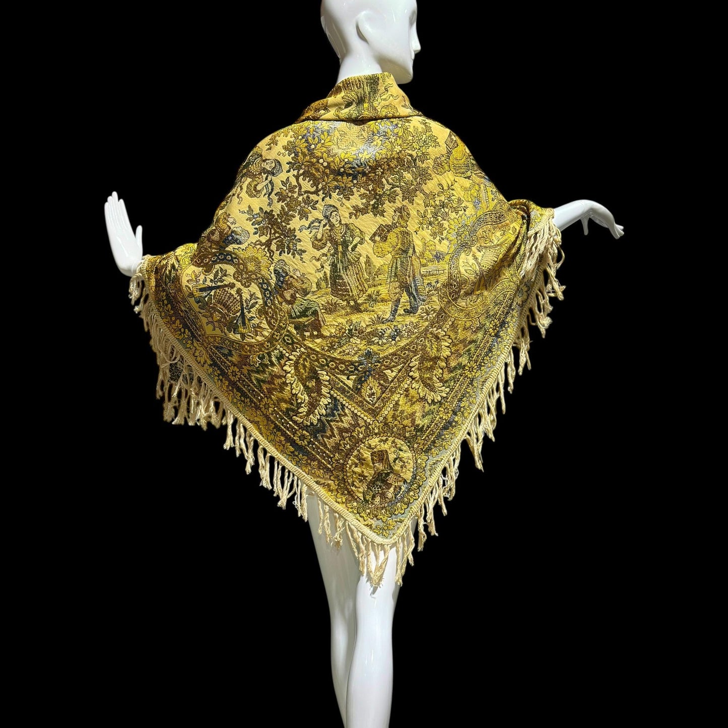 1800s Antique Vintage Silk Tapestry, Victorian Russian fringed jacquard shawl, Tablecloth or Wrap