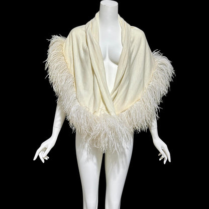 ECHO ORIGINATIONS, Vintage 1930s Ostrich Feather Cape Shawl, Creamy White warm knit evening bridal wedding wrap