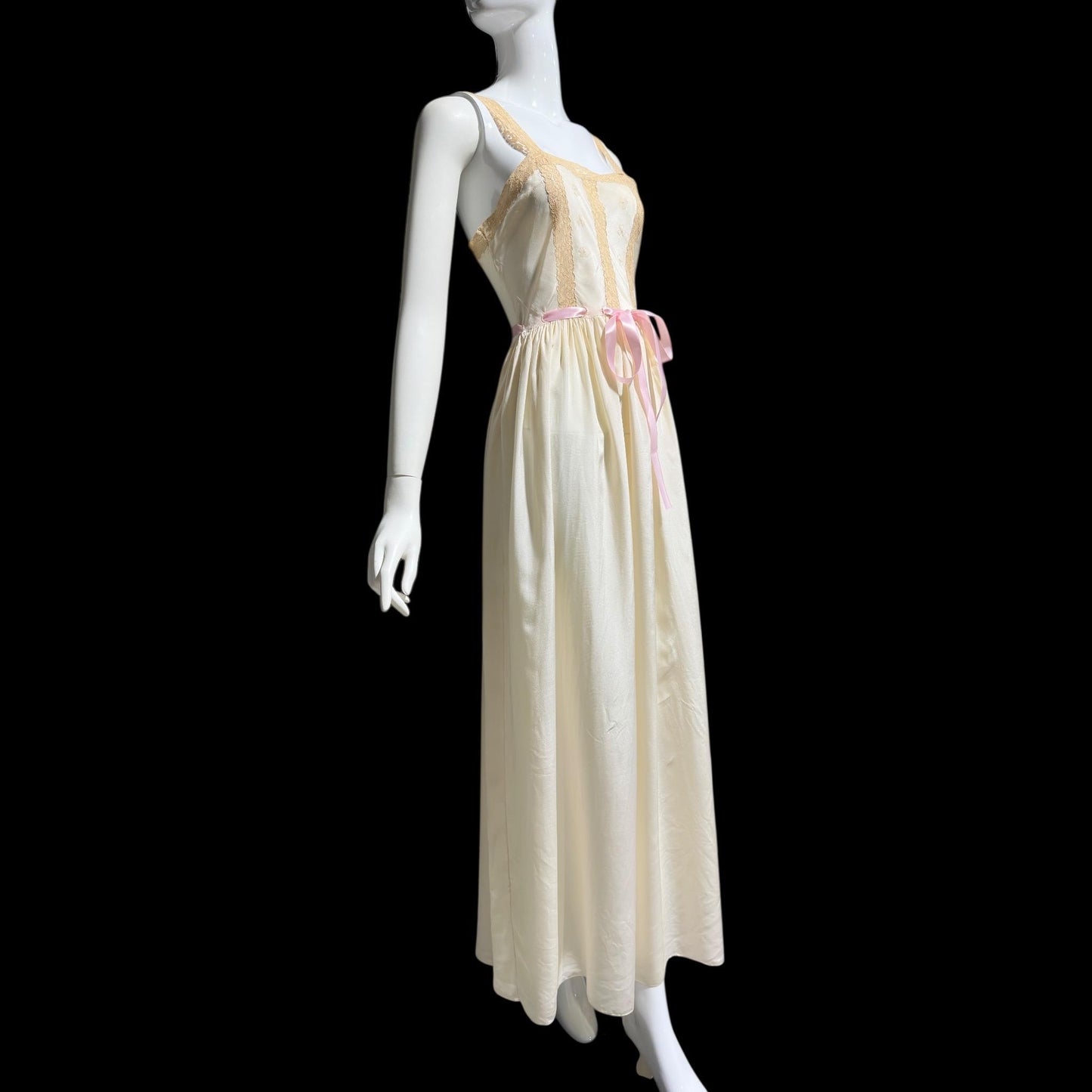 VERONICA vintage 1940s Silk Nightgown slip dress, Hand Made Pure Silk embroidered lace slip dress