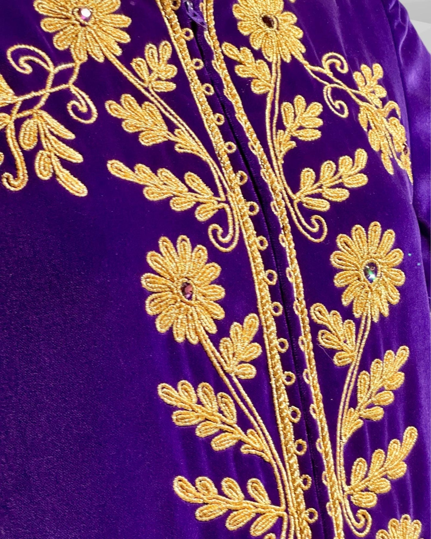 MALOUF Perfect Negligee, I. MAGNIN, 1960s vintage caftan dress, Royal Purple velvet and gold metallic & rhinestones Kaftan