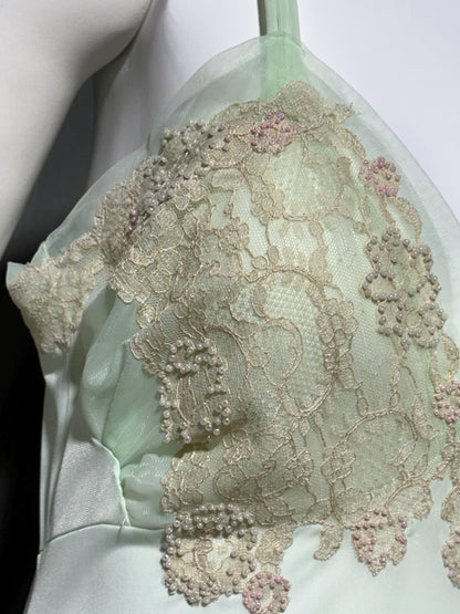 VAN RAALTE MYTH vintage 1950s Nightgown Slip Dress: Pale celadon green Nylon beaded night Dress
