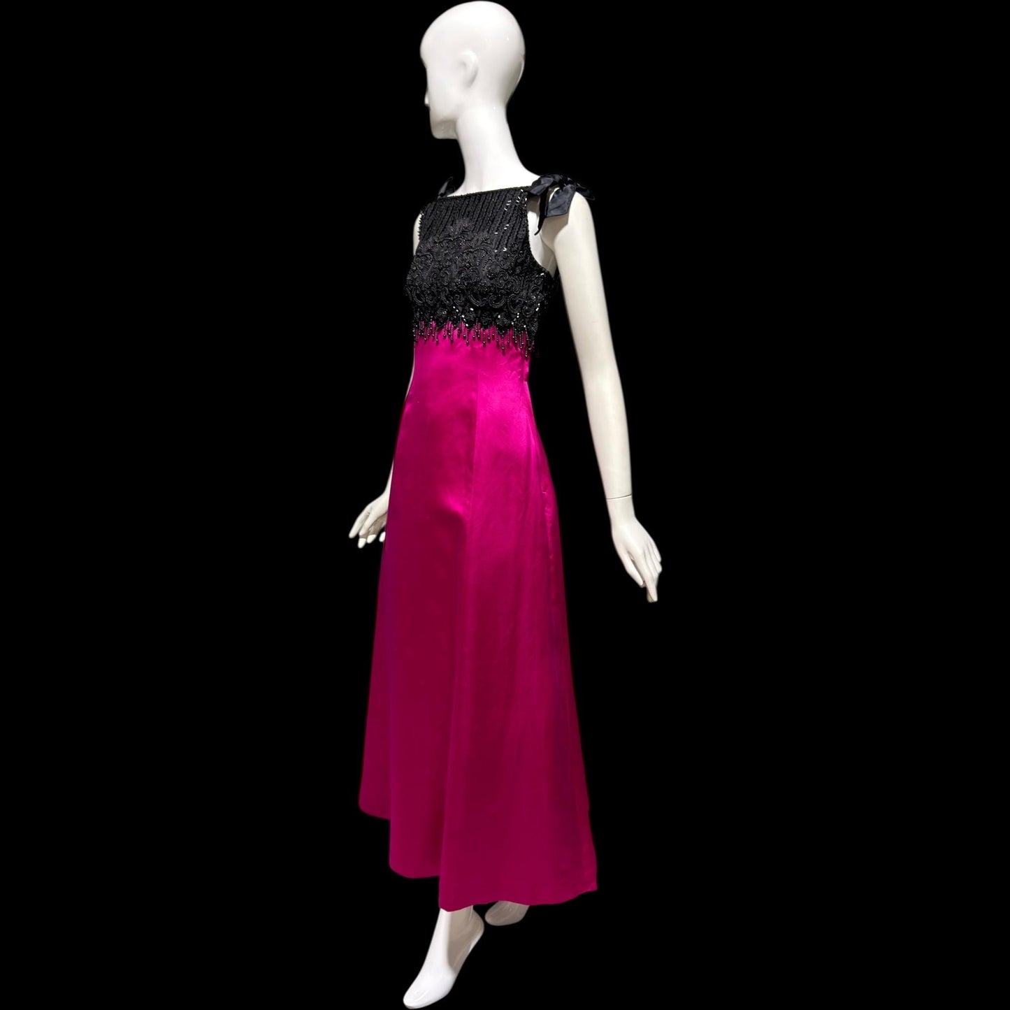 BELLVILLE SASSOON Vintage evening dress gown, SAKS 1980s Black Magenta beaded gown
