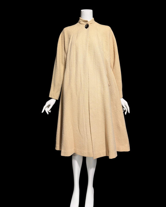 MARKI New York, vintage 1950s swing coat, Custom made toast colored wool dress evening coat