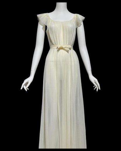 VANITY FAIR Julius Garfinckel, vintage 1940s Ivory sheer chiffon lace pleated Grecian goddess gown