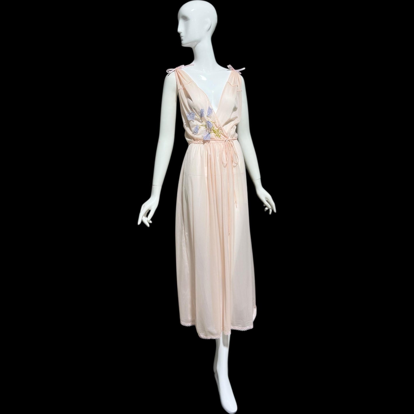 KICKERNICK Vintage 1940s Nightgown Slip dress: Sheer Pink Grecian Goddess gown with flowers