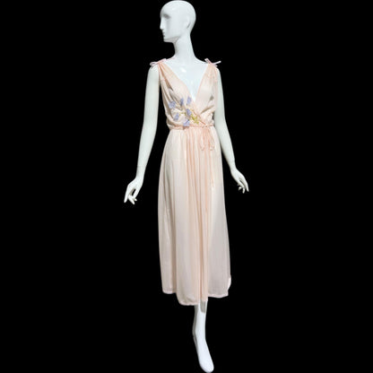 KICKERNICK Vintage 1940s Nightgown Slip dress: Sheer Pink Grecian Goddess gown with flowers