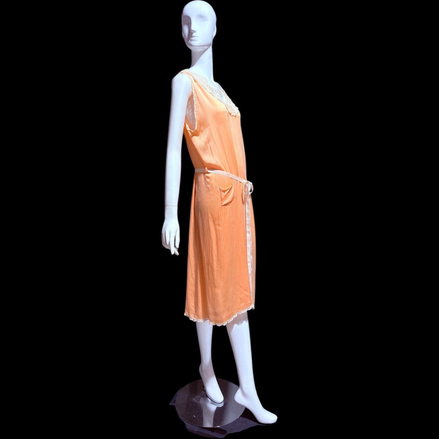1920s vintage nightgown slip dress, peach sorbet silk shift lingerie dress