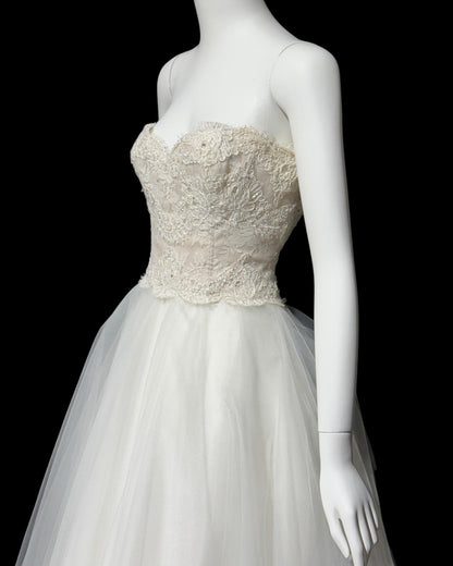 Y2k vintage wedding dress, beaded and tulle, 1950s style cupcake bridal ball gown