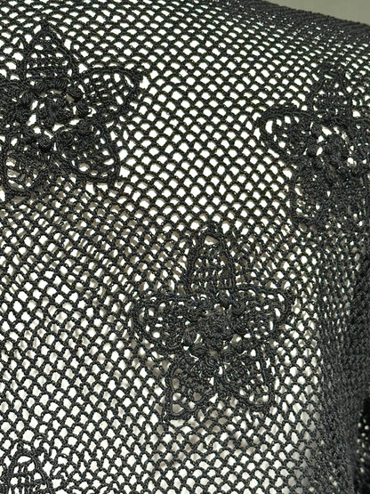 1950s vintage crochet cardigan, black 100% cotton Hand Made Shanghai cropped sweater