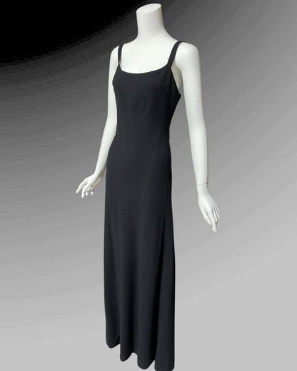 PAULINE TRIGERE, vintage 1980s evening dress, Black crepe sheath slip dress