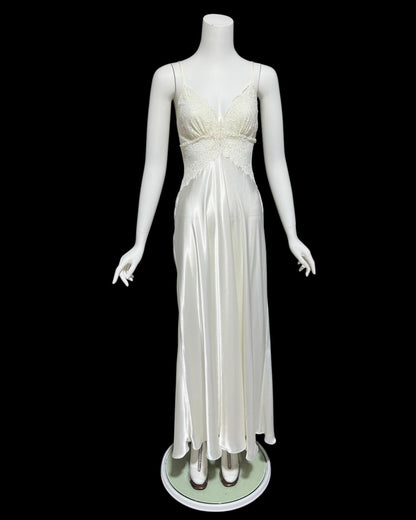 JONQUIL Diane Samandi, vintage 1980s nightgown robe set, White bridal peignoir dressing gown and slip dress