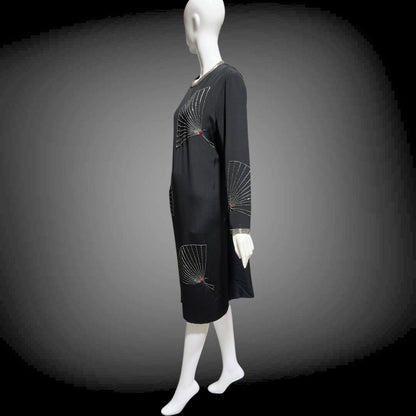 ADELE SIMPSON 1980s black cocktail party shift dress with beaded fans
