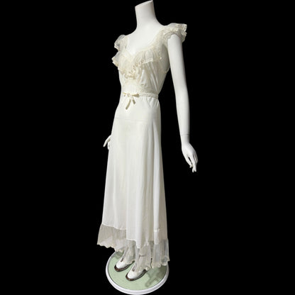 WONDER MAID, vintage 1940s nightgown slip dress, white nylon slip dress